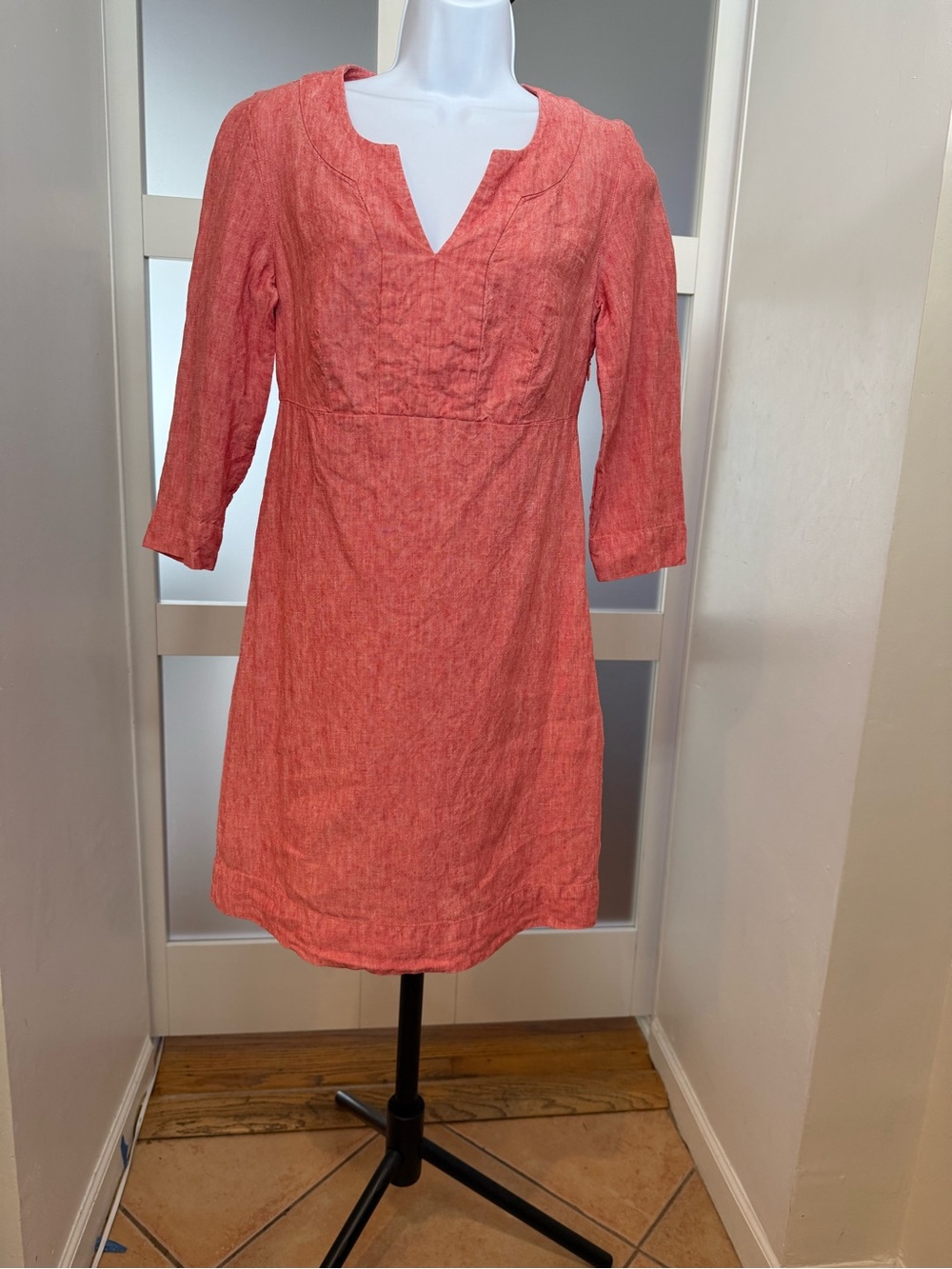 Boden Coral Linen 3/4 Sleeve Dress UK 10R, US 6R
